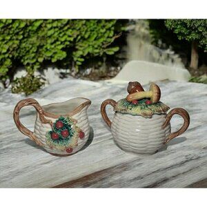 VTG Fitz and Floyd Woodland Foliage Mushrooms Acorns Harvest Sugar Creamer RARE